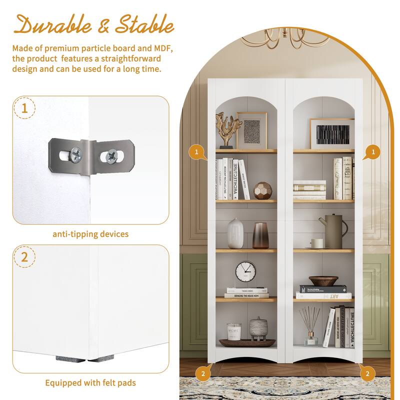 Free Standing 5 Tier Bookshelves Set of 2, Farmhouse Two-Tone Storage Cabinet - 39.3" W × 12.4" D × 72" H