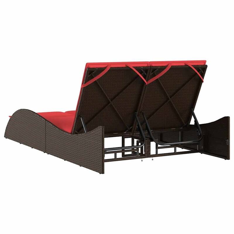 vidaXL Sun Lounger with Cushions Outdoor Daybed Poly Rattan Brown/Gray/Black - 114 x 205 x 54/63/28.7