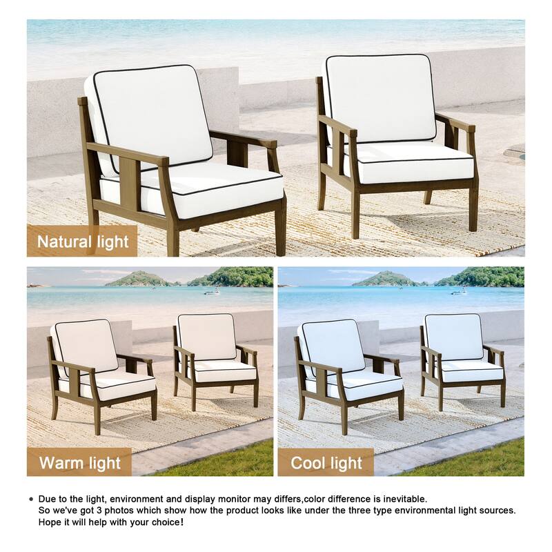 2 Set Brown Wood Outdoor Accent Club Chairs with Water-Resistant Cushions