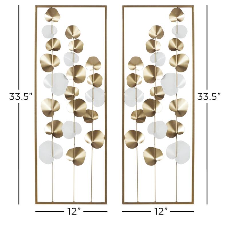 Metal Floral Long Stem Home Wall Decor with White Accents - Gold - Roche River Decor