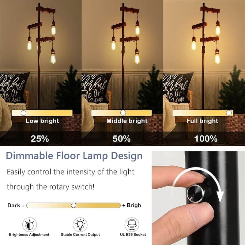 Industrial Tree Floor Lamp with 3 Dimmable Lights