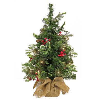 First Traditions™ 24" Pre-Lit Holly Berry Tree - 24 in