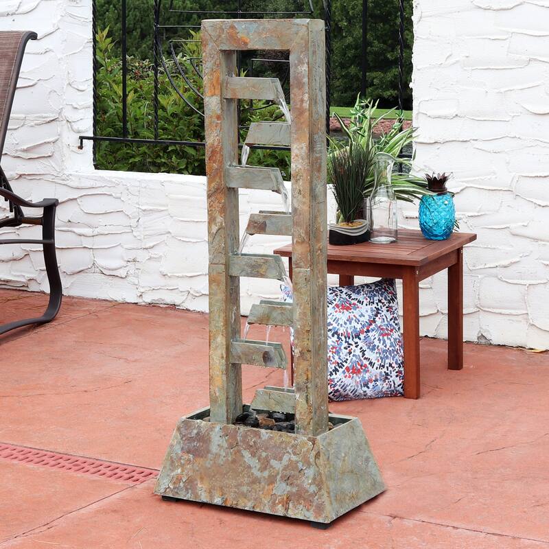 Stacked Slate Outdoor Water Fountain 49" Garden & Patio Water Feature
