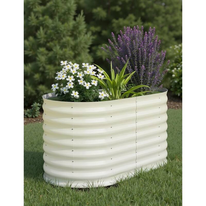 2-Pack Galvanized Steel Raised Garden Beds,Outdoor Deep Planter Box Kit with Tool - 4x2x2Ft - Beige