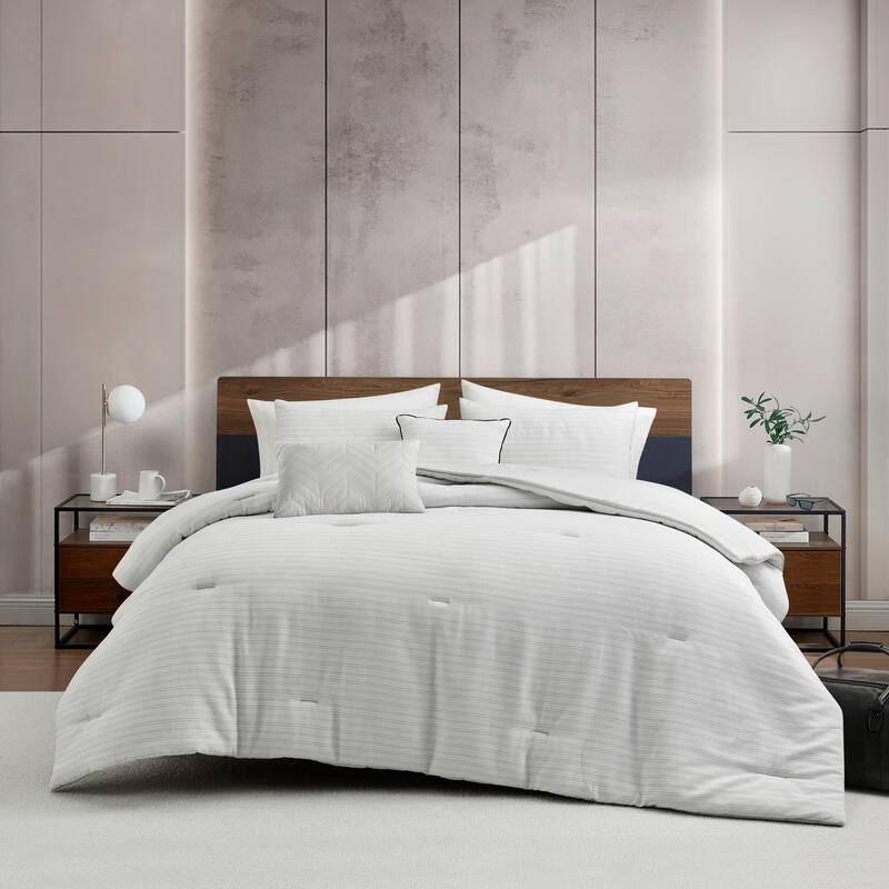 Kenneth Cole Space Dye Grid Grey Comforter Set
