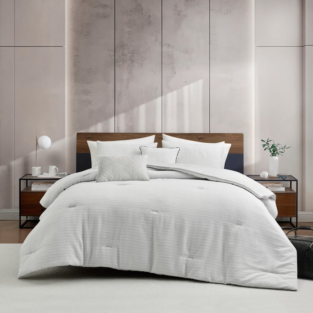 Kenneth Cole Space Dye Grid Grey Comforter Set