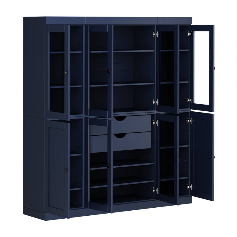 Palace Imports 100% Solid Wood 65" Pantry Cabinet with Clear Glass, Shaker Doors, 2-Drawers and Adjustable Shelves