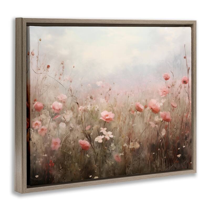 Stupell Pastel Pink Meadow Flowers Framed Floater Canvas Wall Art Design By Arlington Prints