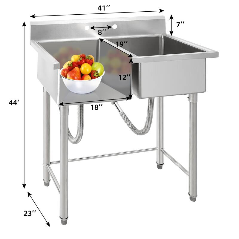 41x23x45in Free Standing Dual Bowl Kitchen Utility Sink