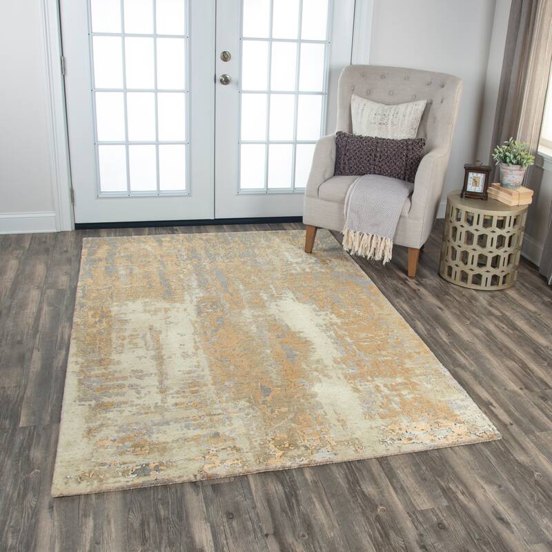 Alora Decor Radiant Beige, Ivory, and Grey Abstract Wool Blend Rug