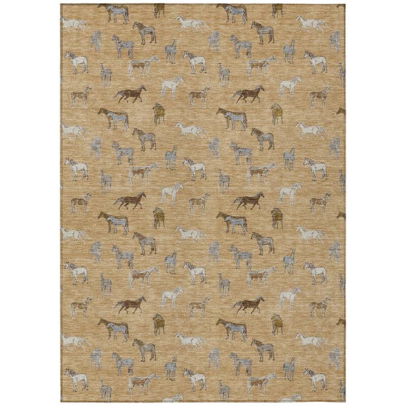 Machine Washable Indoor/ Outdoor Horses Chantille Rug