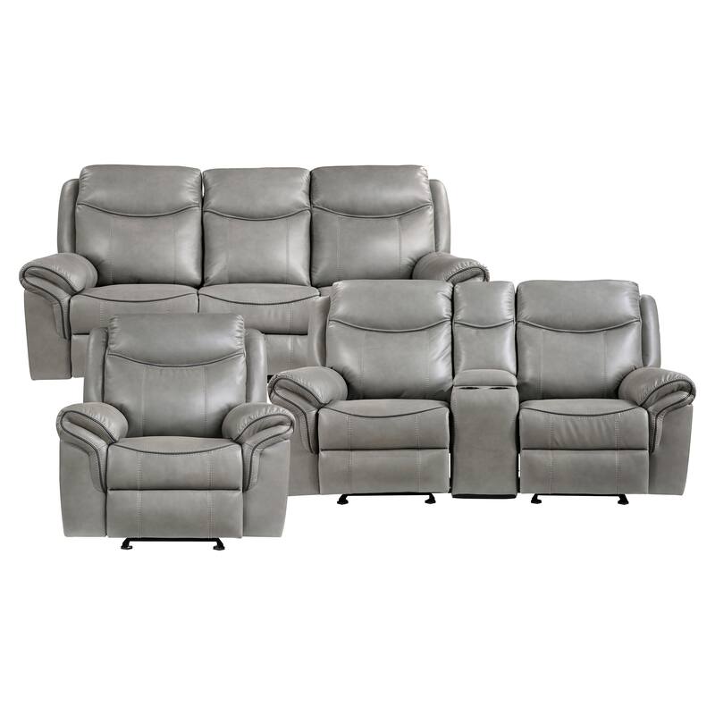 Brisa 3-Piece Manual Reclining Living Room Sofa Set - Gray(Faux Leather)