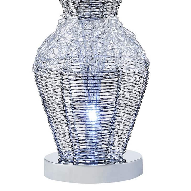 32 Inch Accent Table Lamp, Metal Flowers with Vase Design, Chrome Finish