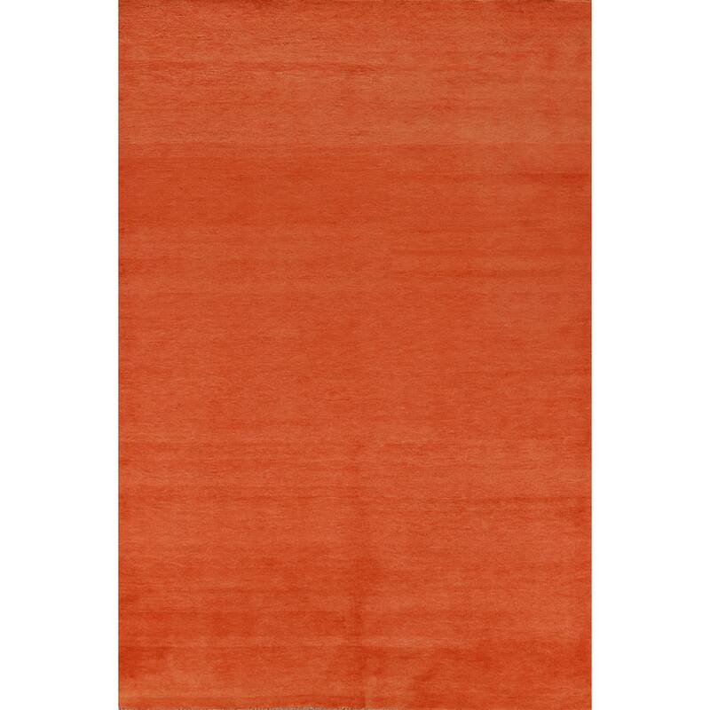 Hand Knotted Oriental 100% Wool Carpet Modern Solid Oranges & Rust Gabbeh Area Rug - 9' 5'' X 6' 3''