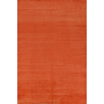 Hand Knotted Oriental 100% Wool Carpet Modern Solid Oranges & Rust Gabbeh Area Rug - 9' 5'' X 6' 3''