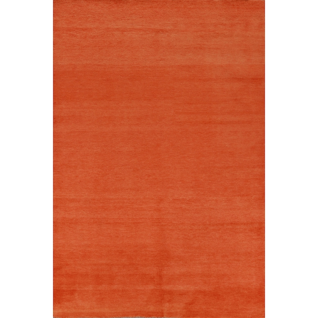 Hand Knotted Oriental 100% Wool Carpet Modern Solid Oranges & Rust Gabbeh Area Rug - 9' 5'' X 6' 3''