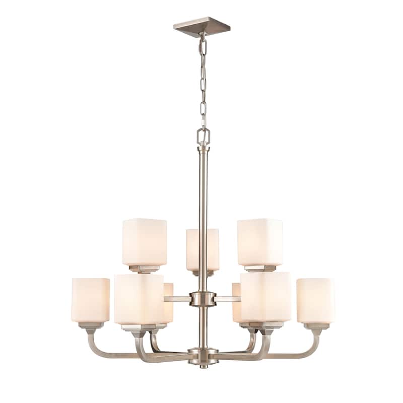 Millennium Lighting Eddison 9 Light 2 Tier Chandelier in Brushed Nickel with Frosted Glass Shades - 30 - 30 - Brushed Nickel