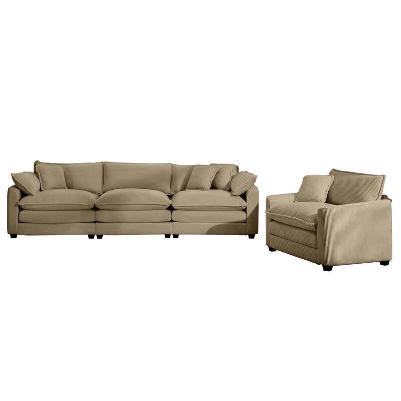 2-Piece Flexible Combinations Sofa Set with 3-Seater Corduroy Fabric Sofa and Single Accent Sofa Chair for Livingroom