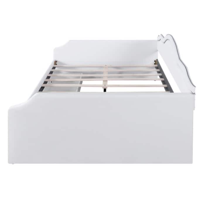 Full Size Upholstered Daybed with LED Lights and 2 Storage Drawers - Modern Fabric Sofa Bed