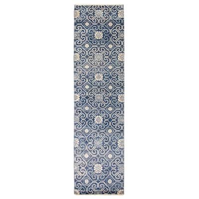 ECARPETGALLERY Hand-knotted Mystique Blue Wool Rug - 2'8 x 9'11