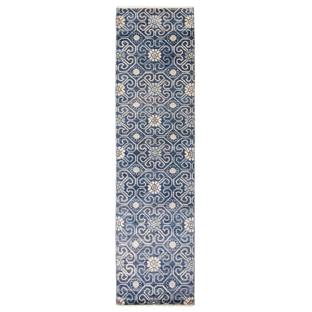 ECARPETGALLERY Hand-knotted Mystique Blue Wool Rug - 2'8 x 9'11