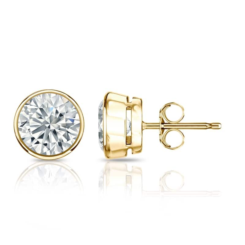 Auriya Natural Round Bezel Diamond Stud Earrings 1.00 to 3.00 ct. tw. Push-Back (F-G VS) - 3.00ct. tw. - Gold - Yellow