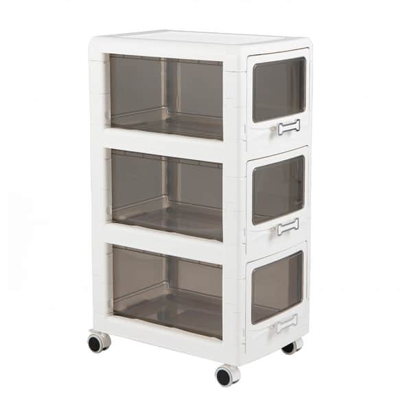 Gymax 3-Tier Plastic Drawer Storage Organizer w/3 Drawers & Lockable ...