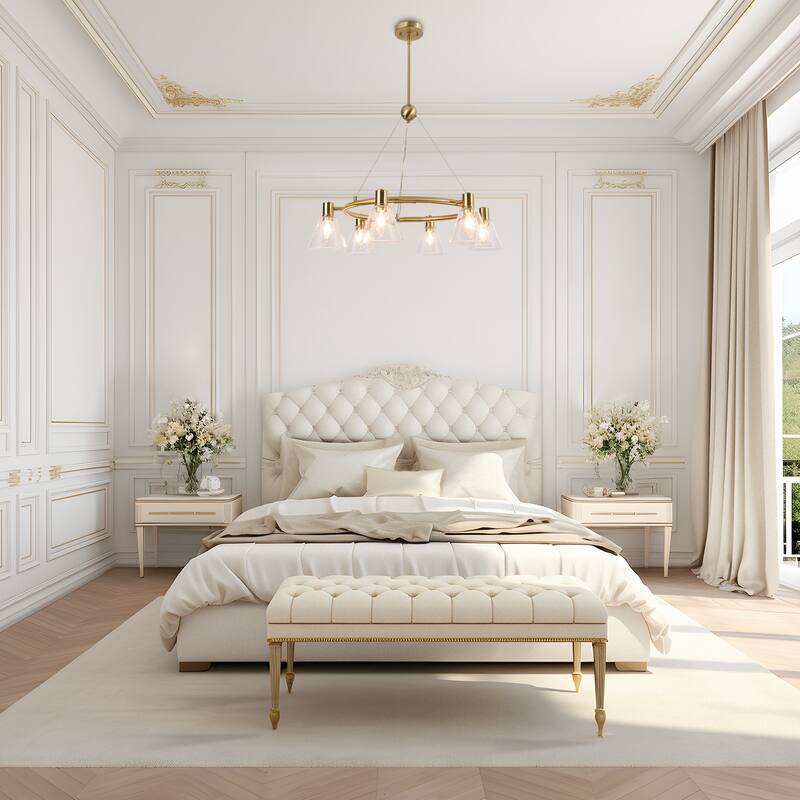 Veyra Modern 6-Light Gold Wagon Wheel Seeded Glass Chandelier - Brushed Electroplated Copper - Dia.27"xH21"