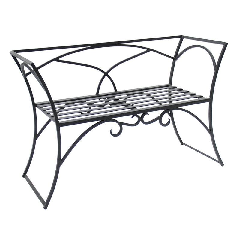 Achla Designs Wrought Iron Curved Arbor Bench With Backrest, 26.5 Inch Tall, Black Powder Coat Finish