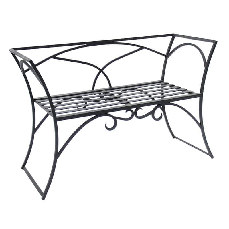 Achla Designs Wrought Iron Curved Arbor Bench With Backrest, 26.5 Inch Tall, Black Powder Coat Finish