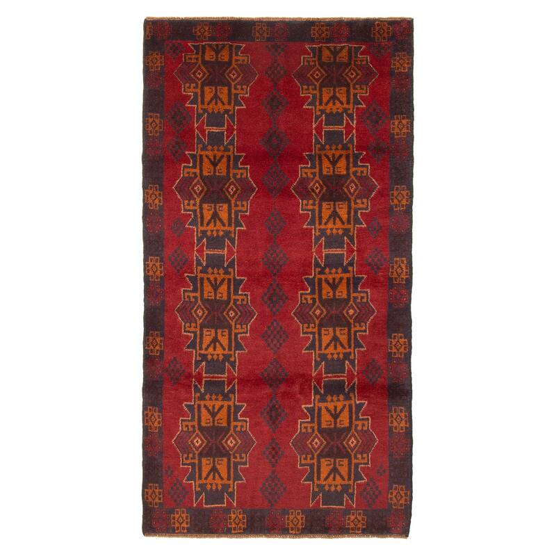 ECARPETGALLERY Hand-knotted Baluch Red Wool Rug - 3'5 x 6'7 - Red - 3'5 x 6'7