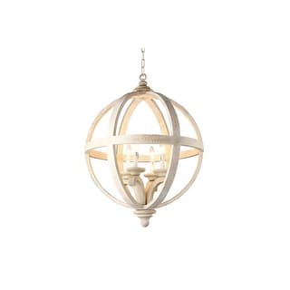 4-Light Farmhouse Wood Orb Chandelier - White