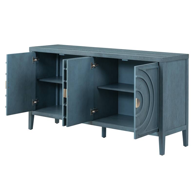 Distressed Finish Sideboard with 4 Doors & Ample Storage for Dining Room or Entryway Organization