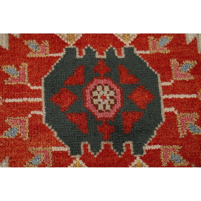 Geometric Heriz Serapi Indian Area Rug Hand-Knotted Wool Carpet - 8'11" x 12'0"