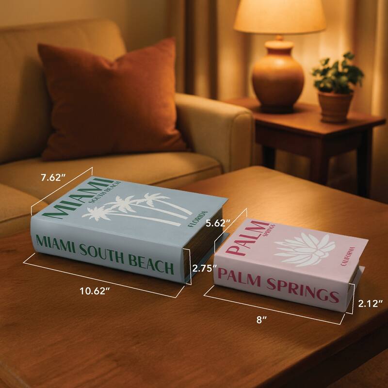 American Art Decor Miami South Beach & Palm Springs Faux Leather Book Storage Set - 10.62" x 7.62"