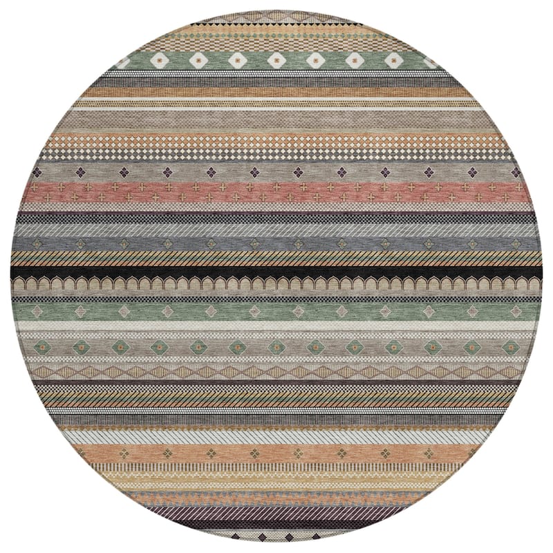 Machine Washable Indoor/Outdoor Boho Stripes Chantille Rug