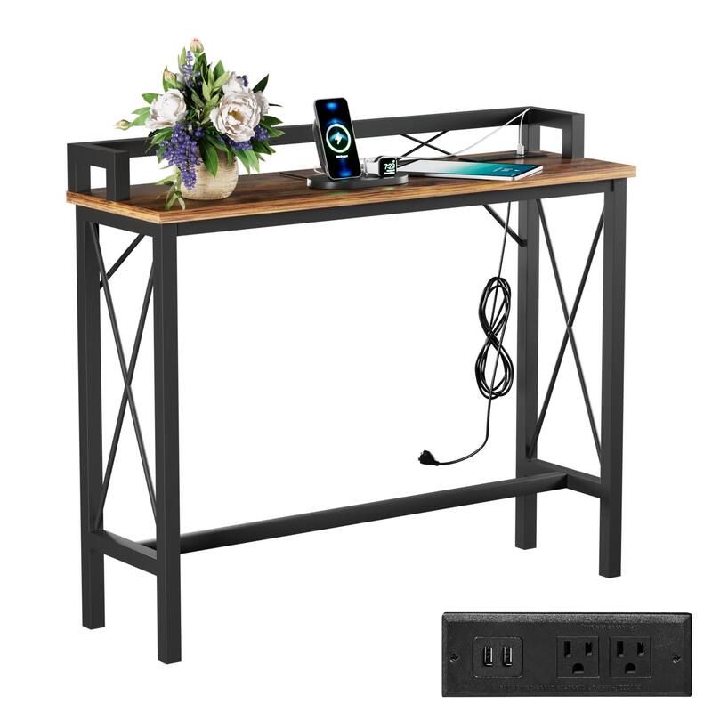 Console Table with 2 Outlet and 2 USB Ports,Entryway Table Narrow Charging Station Sofa Table