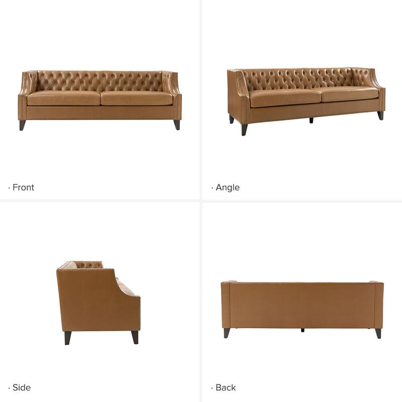 Eugène Transitional Genuine Leather Tufted Design Sofa with Solid Wood Legs by HULALA HOME