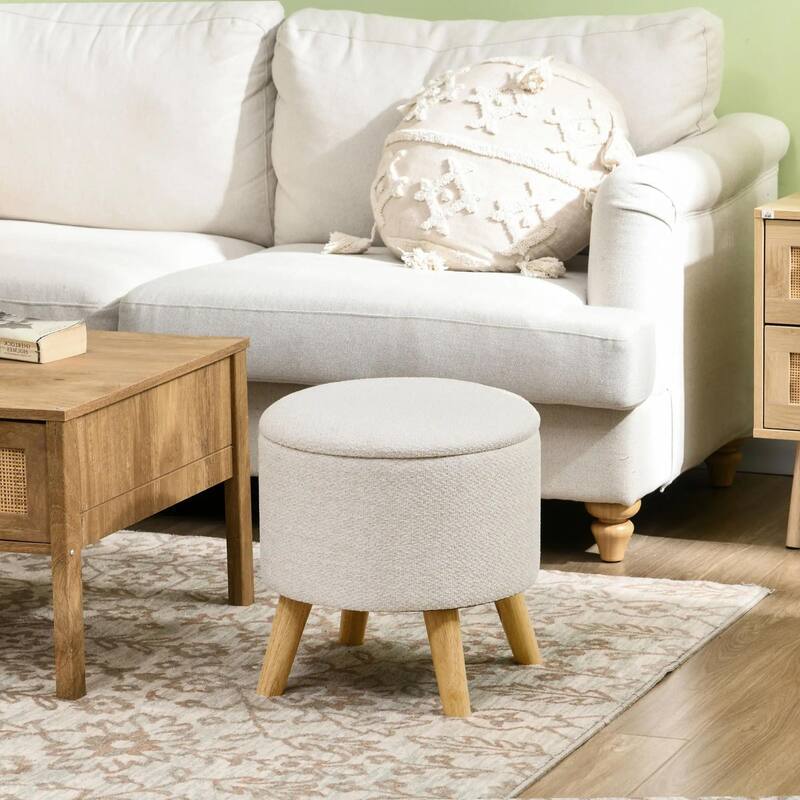 Round Storage Ottoman Stool with Stool, Padded Seat and Hidden Space