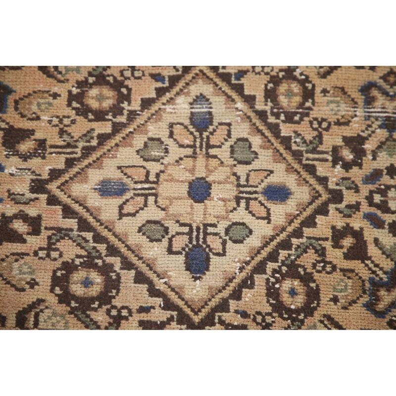 Hand Knotted Oriental 100% Wool Carpet Traditional Geometric Peach Hamedan Runner Rug - 11' 3'' X 3' 6''