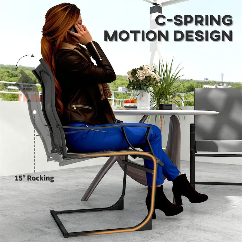 Metal Outdoor Chairs Set of 2 with Breathable Mesh and Swing - 23.6" W x 27.4" D x 39" H