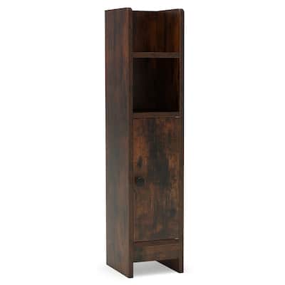 Slim Bathroom Floor Cabinet with Adjustable Shelves Magnetic Door and Open Shelves for Small Spaces - 8" x 7" x 31.5"(L x W x H)