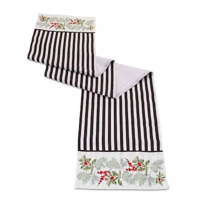 14" x 72" Pinecones Berries Striped Embroidered Christmas Table Runner
