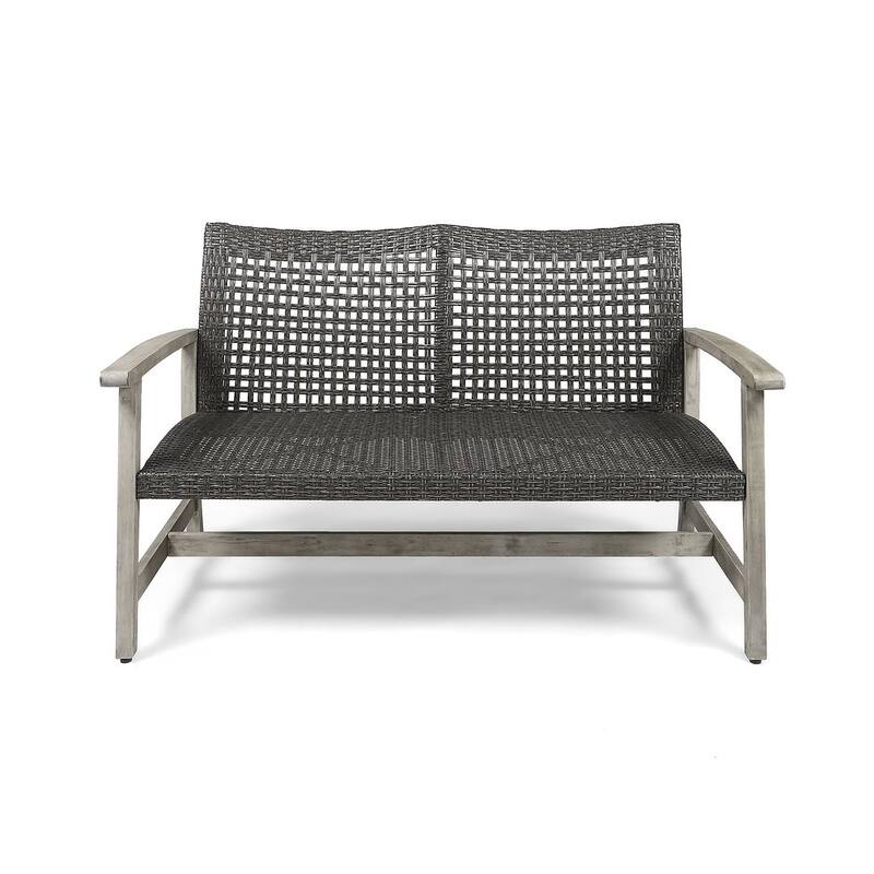 Outdoor Loveseat Natural Wood and Wicker by Christopher Knight Home - Grey
