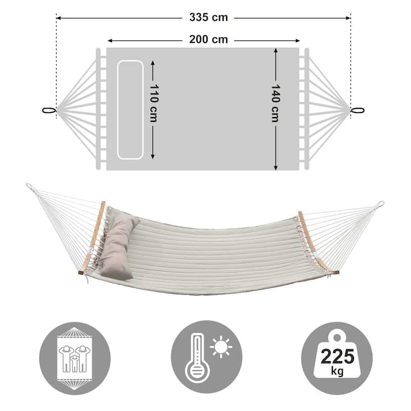Polyester Wicker Double Hammock with Pillow, Curved Spreader Bars and Portable Design