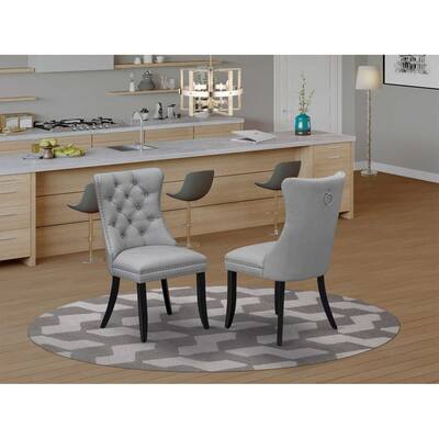 Parson Dining Chairs Set of 2 - Light Gray Faux Leather Padded Chairs with Nailhead Trim