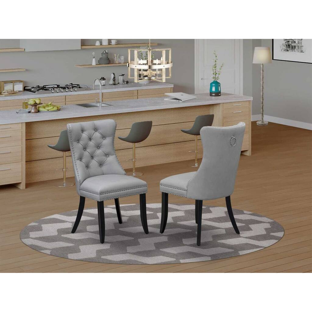 Parson Dining Chairs Set of 2 - Light Gray Faux Leather Padded Chairs with Nailhead Trim