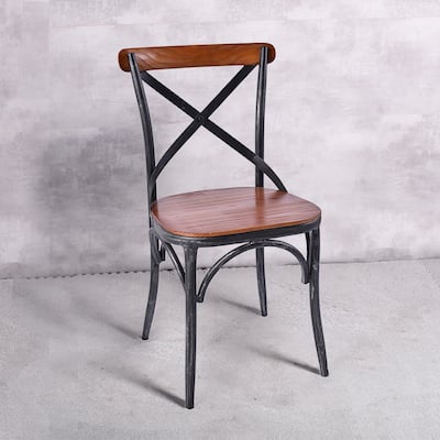 Natural Wood Dining Chairs with Brushed Silver Framing (2-set)