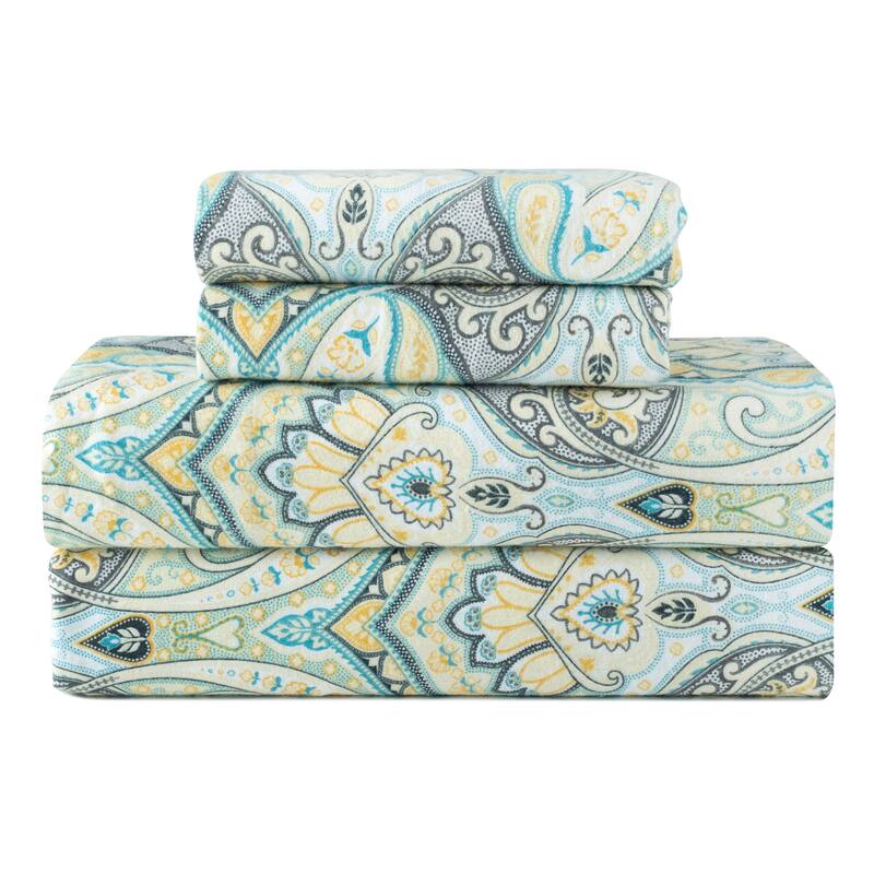 Pointehaven Printed Cotton 180 GSM Deep Pocket Oversized Brushed Flannel Sheet Set