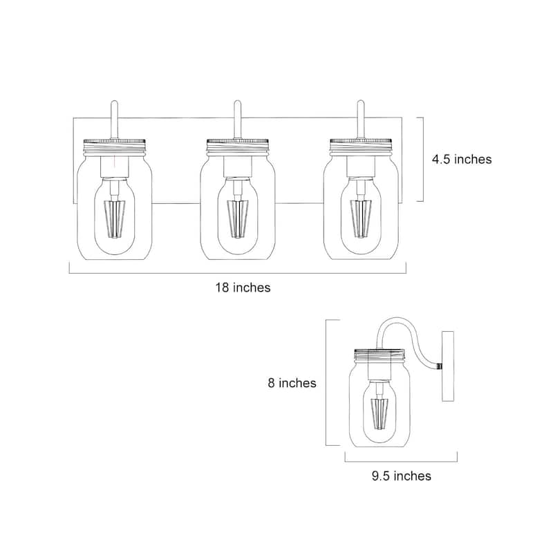 Modern Farmhouse 3-Light Glass Bathroom Vanity Lights Rustic Wall Sconces - W18"x H8"x E9.5"
